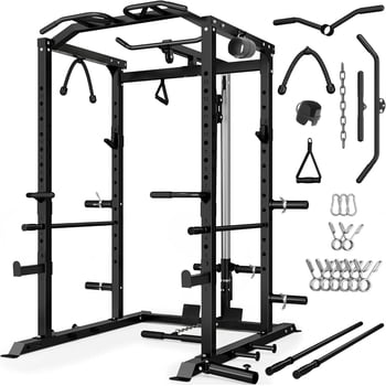 Power Rack Power Cage with LAT Pulldown Attachment and Pull Up Bar,2000LBS Squat Rack for Home Gym