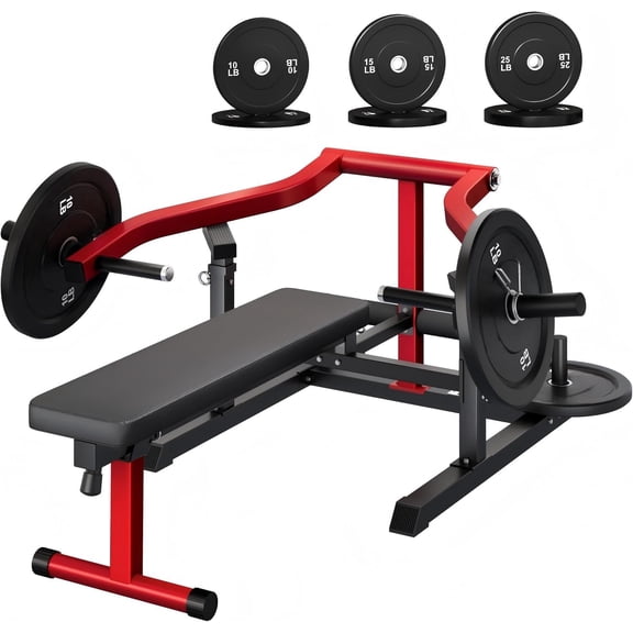 MITONOS Chest Press Machine,Weight Bench Press Machine with Independent Converging Arms,Adjustable Flat Incline Bench Press for Chest,AB Workout Home Gym Equipment with 100lb Plates(RED)