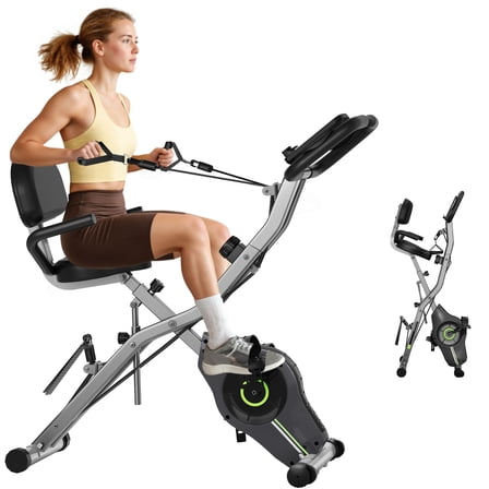 MITONOS Exercise Bike for Home,5 in 1 Foldable Stationary Bike for Seniors,16 Level Adjustable Magentic Resistance,Women Recumbent Bike with 330LB Capacity,Indoor Cardio Workout Bike with Backrest