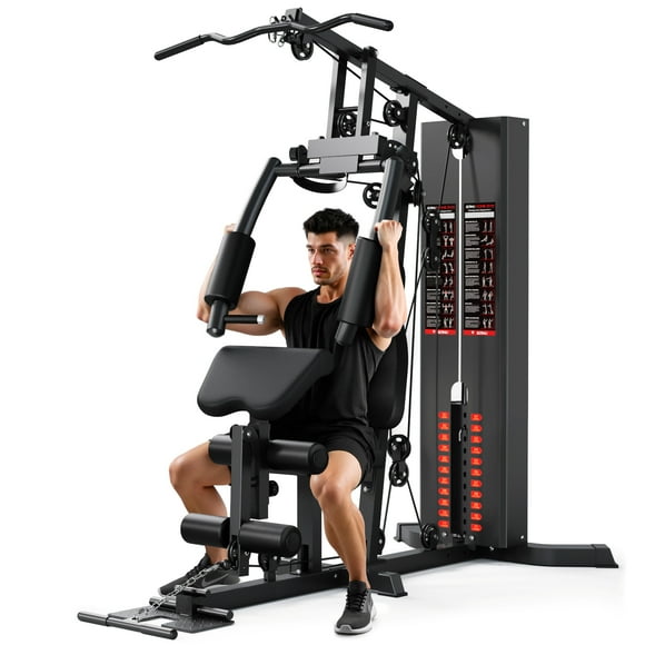 MITONOS Home Gym, Workout Station with 150LBS Weight Stack, Multifunctional Home Gym Equipment with Pulley System for Full body Strength Training