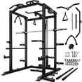 thumbnail image 1 of MITONOS Multi-Functional Squat Rack with LAT Pulldown System Exercise Power Cages with Barbell, Metal Black, 1 of 7