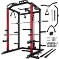 thumbnail image 1 of MITONOS Multi-Functional Squat Rack with LAT Pulldown System Exercise Power Cages with Barbell, Metal Red, 1 of 8
