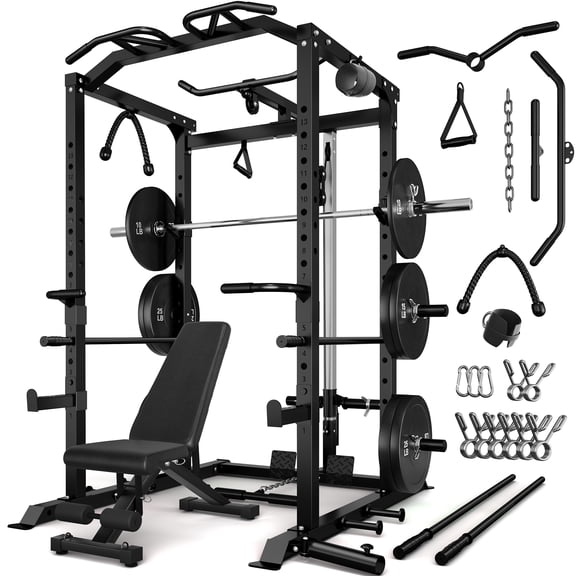 MITONOS Exercise Power Cage with Pull Up Bar,2000LBS Squat Rack with LAT Pulldown System, Multi-Function Weight Cage Strength Training Machine,Workout Cage with Attachments for Home Gym,RD