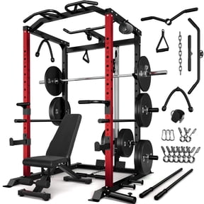 MITONOS 2000LBS Power Cage, Multi‑Function Squat Power Rack with LAT Pulldown, Pull‑Up Bar & Cable Pulley System for Home Gym