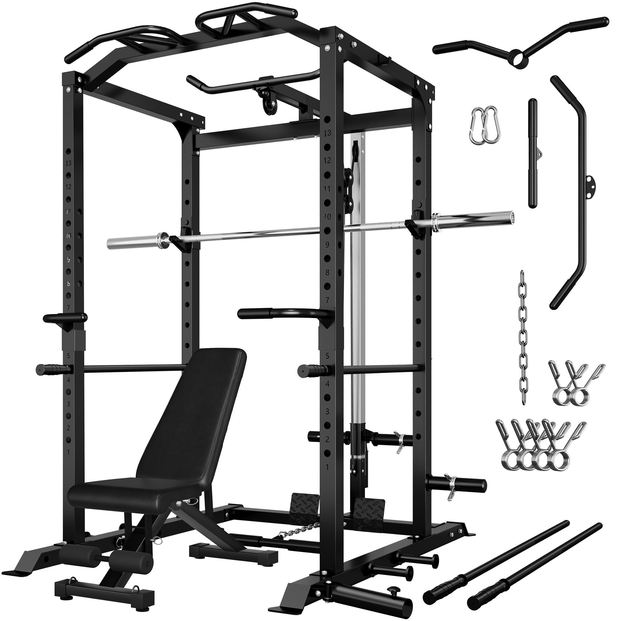 Sheave Function MITONOS 2000LBS Power Cage, Multi‑Function Squat Power Rack with LAT ...