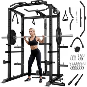 MITONOS 2000LBS Power Cage, Multi‑Function Squat Power Rack with LAT Pulldown, Pull‑Up Bar & Cable Pulley System for Home Gym