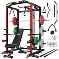 thumbnail image 1 of MITONOS Power Cage, 2000LBS Squat Rack with LAT Pulldown,Power Rack Strength Training Machine, Weight Lifting Equipment with More Attachments,Weight Bench,Olympic Barbell Weight Set for Home Gym,Red, 1 of 9