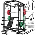 thumbnail image 1 of MITONOS Power Cage, 2000LBS Squat Rack with LAT Pulldown,Power Rack Strength Training Machine, Weight Lifting Equipment with More Attachments,Weight Bench,Olympic Barbell Weight Set for Home Gym,BK, 1 of 9