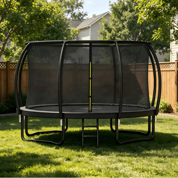 MITONOS Recreational Trampoline 12FT 14FT , Outdoor Trampoline with Ladder & Enclosure, AntiRust Coating Trampoline for Outdoor