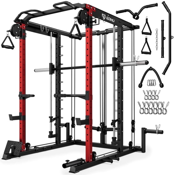 MITONOS Smith Machine, 2000LBS Power Cage with Cable Crossover System, All-in-One Squat Rack with Smith Bar, Workout Cage Strength Training Equipment with Attachments, RD