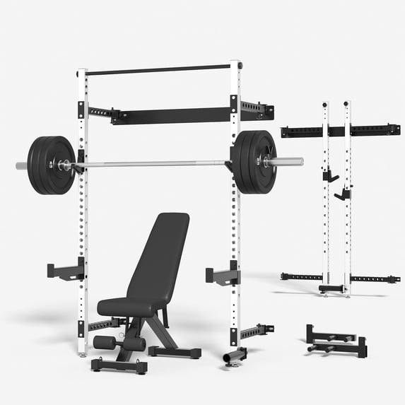MITONOS Wall Mount Foldable Squat Rack, Space‑Saving Training Station for Home Gym, Heavy‑Duty Steel Half‑Rack with Pull‑Up Bar & 360° Landmine
