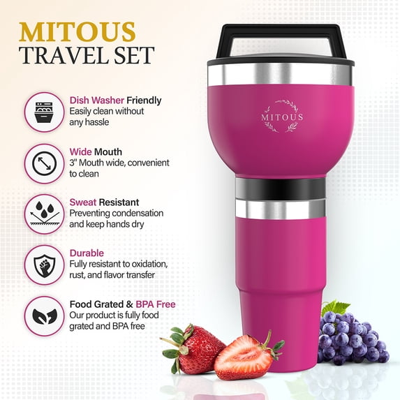 MITOUS Tumbler and Bowl Set, Double Wall Insulated Vacuum Set - Pink 00021