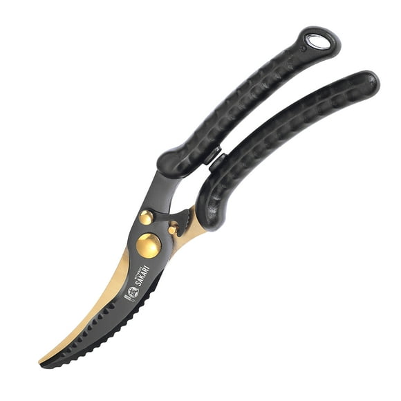MITSUMOTO SAKARI 10 inch Japanese Kitchen Scissors Heavy Duty, Professional Kitchen Scissors for food, Black Plated Titanium Alloy Steel Poultry Shears for Cutting Chicken Meat & Bones