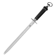 MITSUMOTO SAKARI 12 inch Japanese Diamond Honing Steel, Professional High Carbon Flat Knife Round Sharpener Rod