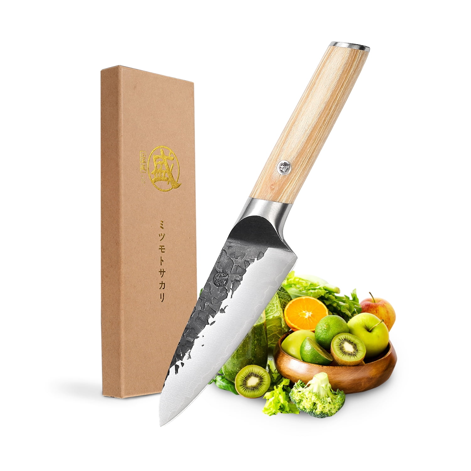 MITSUMOTO SAKARI 7 inch Santoku Cooking Knife, Hand Forged Kitchen Meat  Knife, Professional Japanese Chef Knife (G10 Handle & Gift Box)