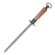 MITSUMOTO SAKARI 10 inch Japanese Knife Sharpening Honing Rod, Professional Kitchen Knife Sharpener, Japanese High Carbon Round Honing Steel (Sourwood Handle)