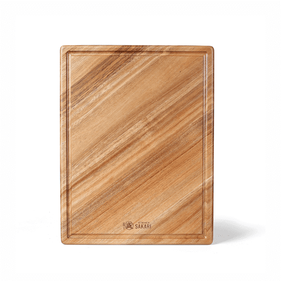 MITSUMOTO SAKARI 42x28,5x2,3cm Acacia Wood Kitchen Cutting Board, Professional Natural Kitchen Cutting Board, Durable Wooden Cutting Board (With Leakproof Grooves)