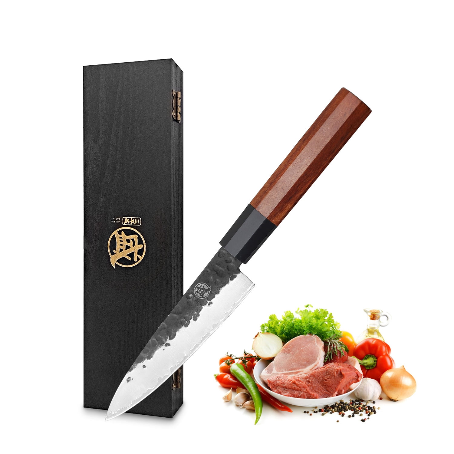 Mitsumoto Sakari 8 inch Gyuto Cooking Knife, Hand Forged Kitchen Meat Knife, Professional Japanese Chef Knife (G10 Handle & Gift Box)