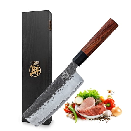 MITSUMOTO SAKARI 7 inch Japanese Nakiri Chef Knife, High Carbon Stainless Steel Vegetable Kitchen Knife