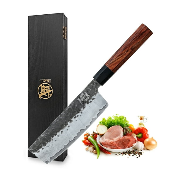 MITSUMOTO SAKARI 7 inch Japanese Nakiri Chef Knife, High Carbon Stainless Steel Vegetable Kitchen Knife