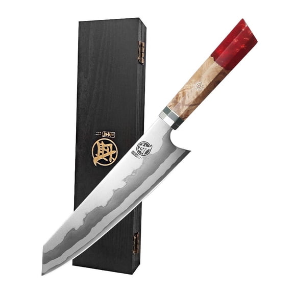 MITSUMOTO SAKARI 8 inch Japanese Kiritsuke Knife - Hand Forged 440C Damascus Steel