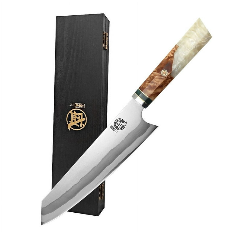  MITSUMOTO SAKARI 8 inch Japanese Kiritsuke Chef Knife, Hand  Forged 67 Layers 440C Damascus Steel Kitchen Knives, Professional Meat  Sushi Chef's Knife (Blue Pomegranate Handle & Gift Box): Home & Kitchen