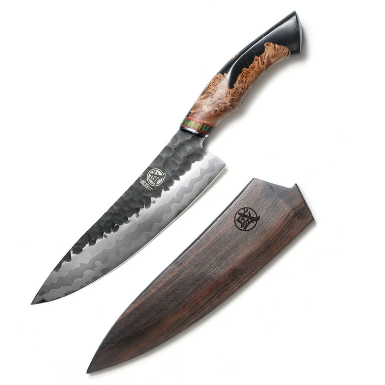 MITSUMOTO SAKARI 8 inch Japanese Gyuto Chef Knife, Professional Hand Forged  Japanese Meat Knife, AUS-10 Premium Damascus Steel Kitchen Cooking Knife