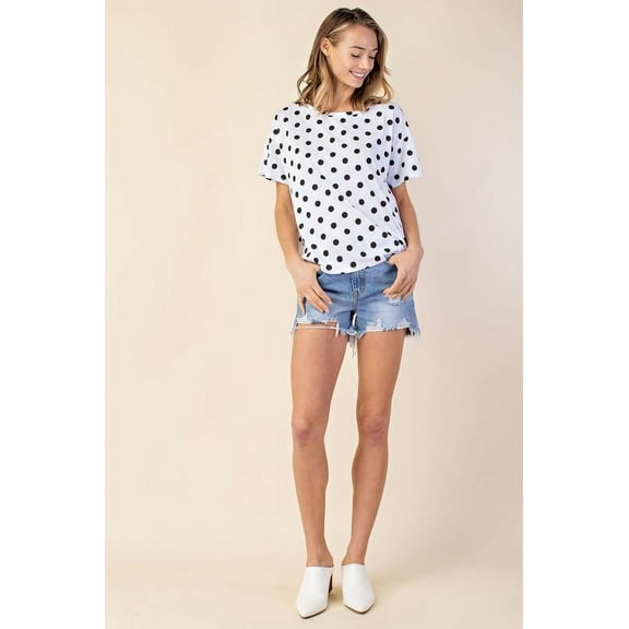 MITTOSHOP POLKA DOT ROUND NECK KNIT TOP LINEN BLEND