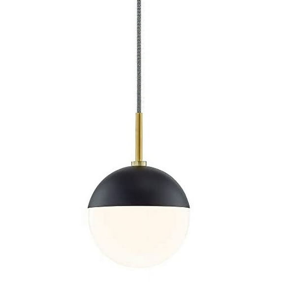 MITZI HUDSON VALLEY LIGHTING H344701-AGB/BK Renee Pendants, 1-light, 60W, Aged Brass/Black Finish, Opal Glossy Glass (19.75''W x 10''H)