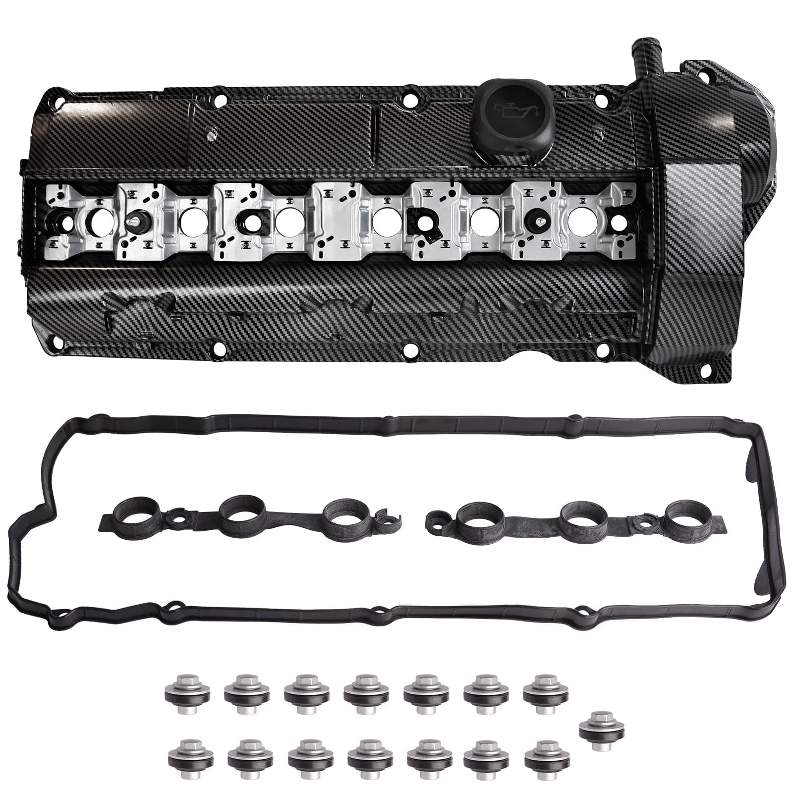 MITZONE Aluminum Engine Valve Cover Kit Compatible with 1996-2000 BMW 323i 323is 328i 328is 528i M3 Z3 Roadster 2.5L 2.8L Replace 11121703341