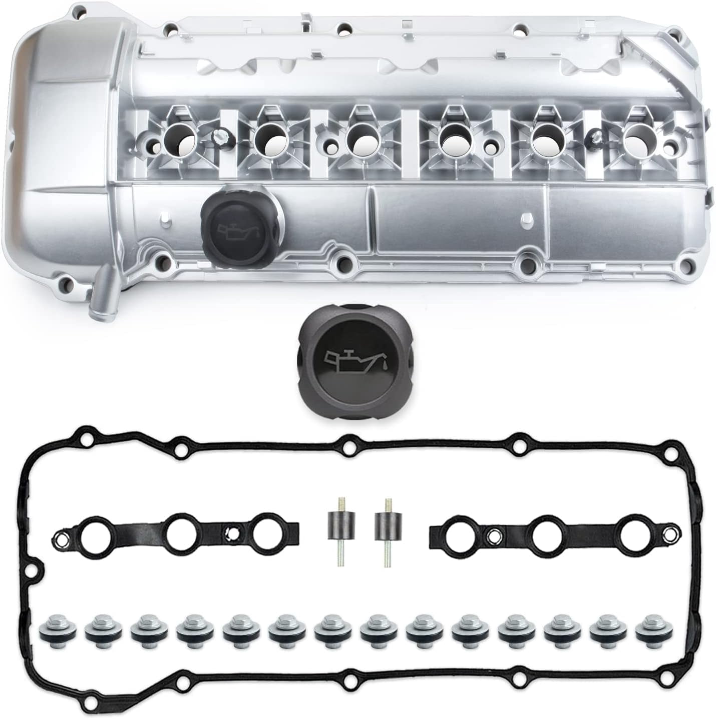 MITZONE Upgrade Aluminum Valve Cover kit Compatible with 2002-2006 BMW X5 X3 530i 525i 325i 325ci 325xi 330i 330xi 330Ci z4 Replace 11127512839
