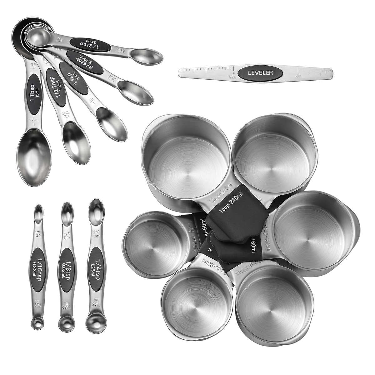 Naitesen 13PCS Measuring Cups and Magnetic Measuring Spoons Set with  Leveler, Stainless Steel Dishwasher Safe, Nesting Metal Spoons Cups for  Cooking