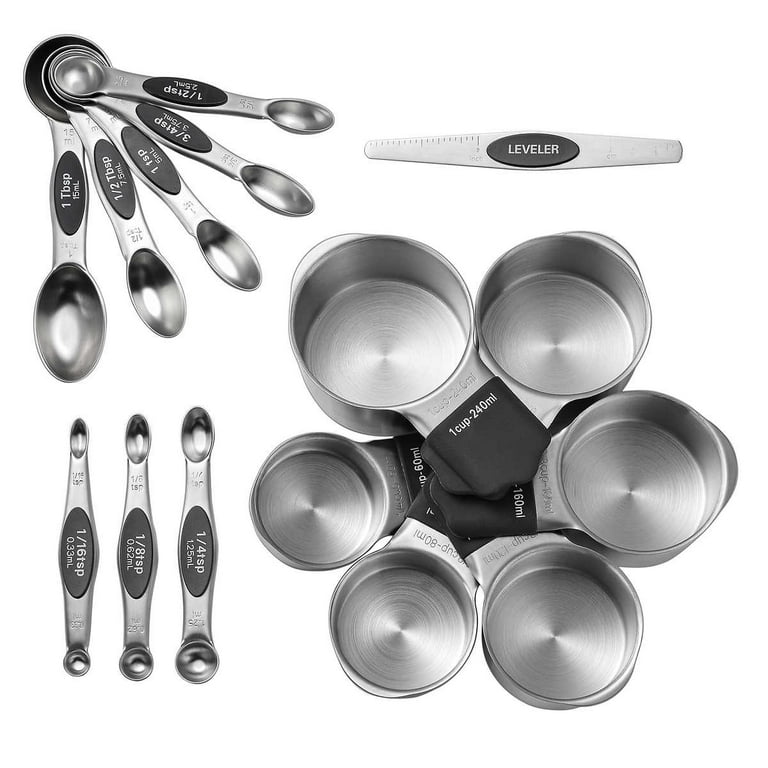  Measuring Cups and Spoons Set - Stainless Steel Measuring Cups  Set for Cooking & Baking, Set of 15.: Home & Kitchen