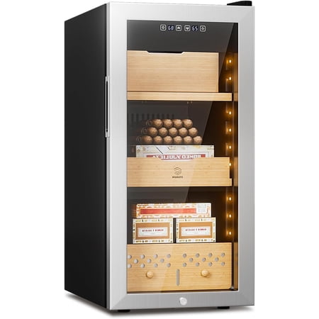 MIUGUYO 50L Electric Humidor, Cigar Humidor for 400 Cigars, Cooling, Heating and Humidity Control, Cabinet Humidor with Spanish Cedar Drawer Shelves, Gift for Cigar Lovers