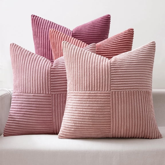 MIULEE Aesthetic Pink Throw Pillow Covers 18x18 Inch of 4 Spring Decorative Coquette Cushion Cases Cute Gradient Pillow Cases Corduroy Home Decor for Couch Sofa Living Room Bed Valentine Decor Y101