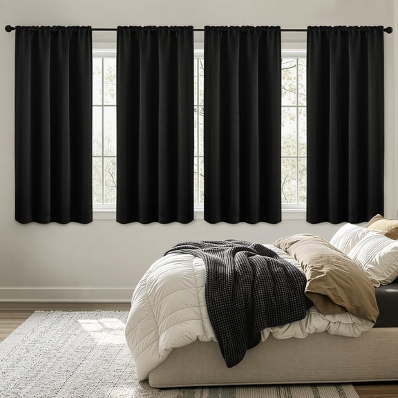 MIULEE Blackout Curtains 4 Panels Sets Black 63 Inch Length, Top and Bottom Rod Pocket Room Darkening for Bedroom Windows, Pack Solid Thermal Insulated Light Blocking Curtain Drapes
