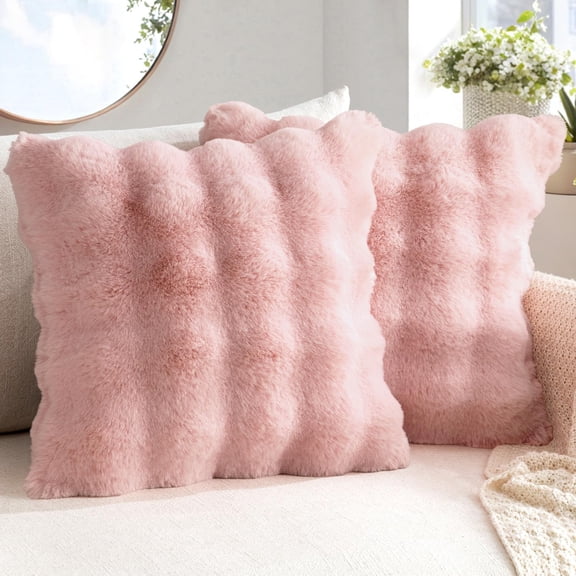 MIULEE Faux Fur Pillow Covers Thick Soft Plush Throw Pillows Luxury Spring Valentines Day Home Decor for Couch Bed Bedroom Living Room Sofa,18x18 Inch Pack of 2 Light Pink C113