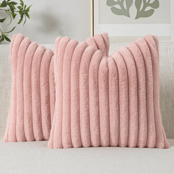 MIULEE Faux Fur Valentines Decorative Throw Pillow Covers 18x18 Inch Set of 2, Modern Spring Home Decor Cute Soft Plush Couch Pillows Cozy Fluffy Cushion Covers for Sofa Bed Blush Pink C113