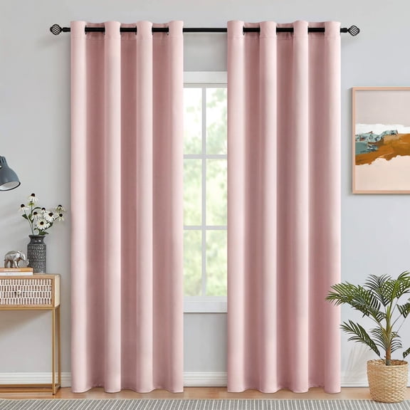 Light Pink Room Darkening Curtains Thermal Insulated Drapes Solid Window Treatment Set Grommet Top Light Blocking Blackout Curtain for Living Room/Bedroom 2 Panels 52 x 84 inch Baby Pink