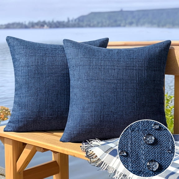 MIULEE Outdoor Waterproof Throw Pillow Covers Decorative Farmhouse Water Resistant Cushion for Tent Patio Garden Couch Sofa Pack of 2, 18x18 Inch Navy Blue