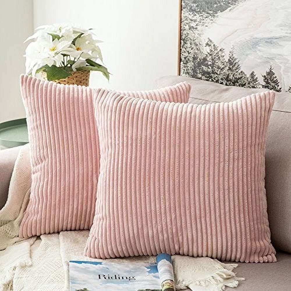 Pink Corduroy Soft Decorative Square Throw Pillow Covers Set