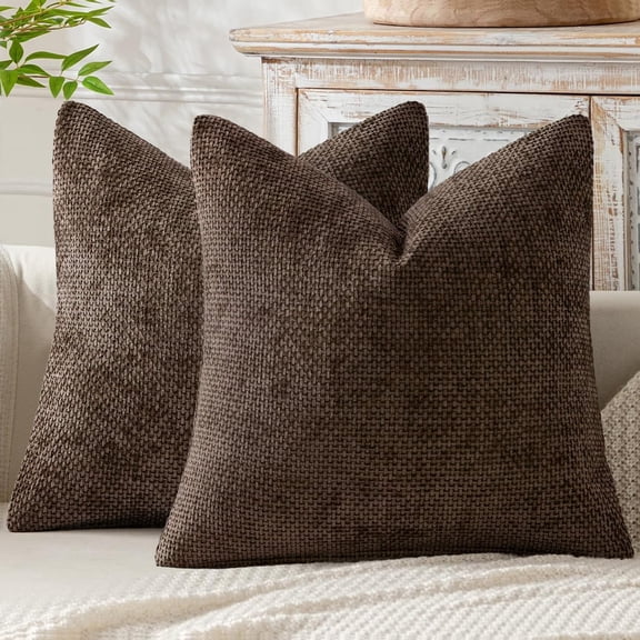 MIULEE Pack of 2 Couch Throw Pillow Covers 18x18 Inch Neutral Dark Brown Boho Accent Decorative Soft Chenille Farmhouse Cushion for Home Decor Bed Sofa Living Room