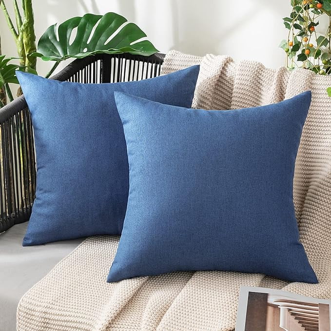 MIULEE Pack of 2 Decorative Outdoor Solid Waterproof Throw Pillow Covers Polyester Linen Garden Farmhouse Cushion Cases for Patio Tent Balcony Couch Sofa 18x18 inch Blue Walmart