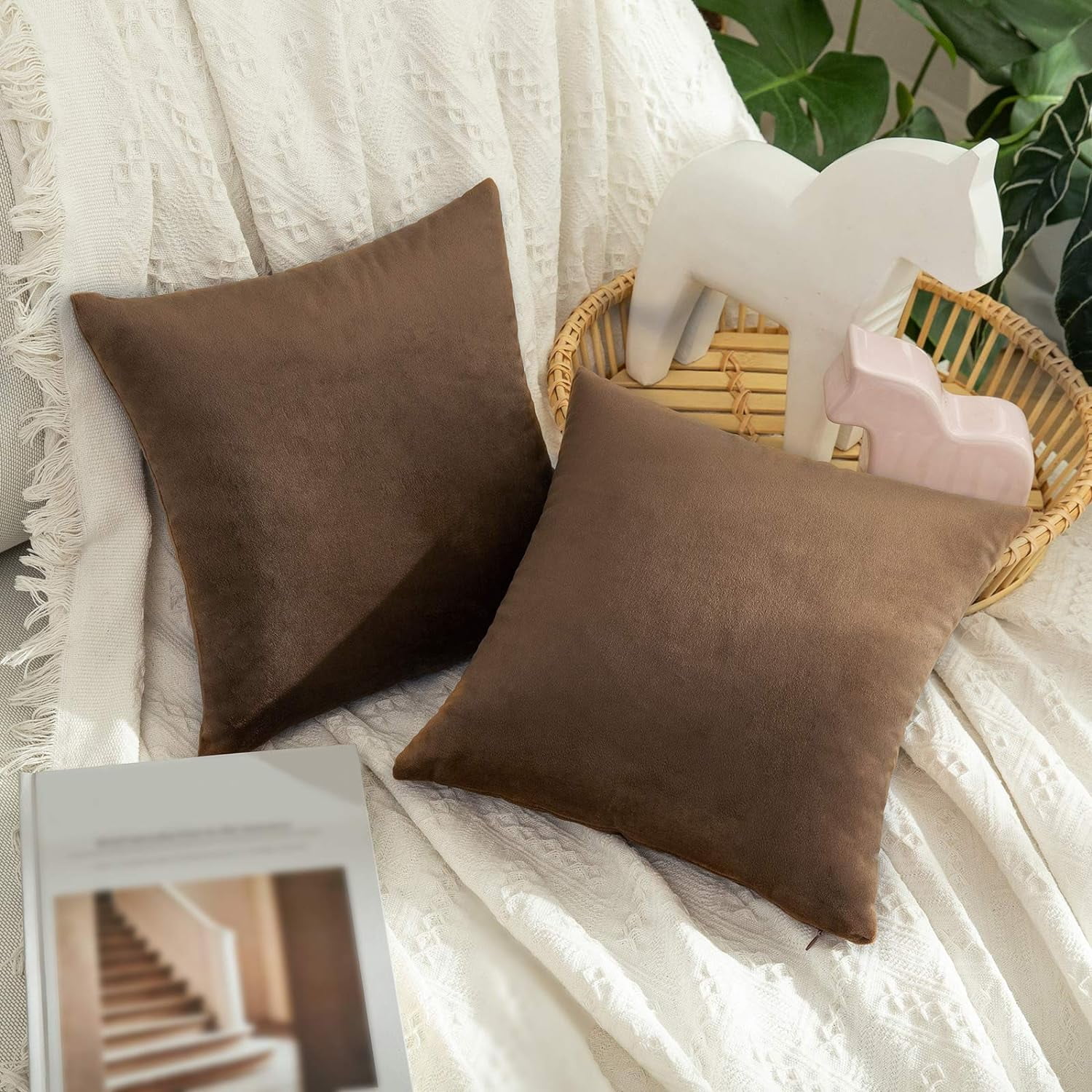 MIULEE Pack of 2 Chocolate Velvet Throw Pillow Covers 14x14 Inch Soft Solid Decorative Square Set Cushion Cases for Couch Sofa Bedroom Walmart