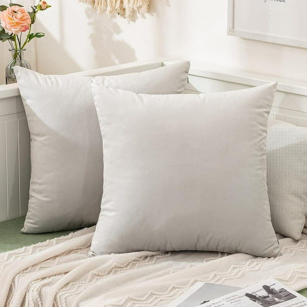 MIULEE Pack of 2 Greyish White Velvet Throw Pillow Covers 14x14 inch Soft Solid Decorative Square Set Cushion Cases for Couch Sofa Bedroom Size 14 x