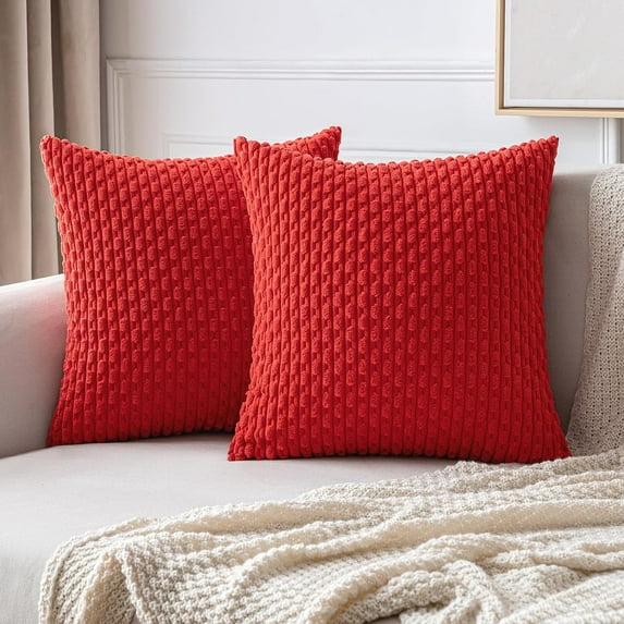 MIULEE Red Throw Pillow Covers Soft Corduroy Decorative Set of 2 Boho Striped Pillow Covers Pillowcases Farmhouse Home Decor for Couch Bed Sofa Living Room 16x16 Inch