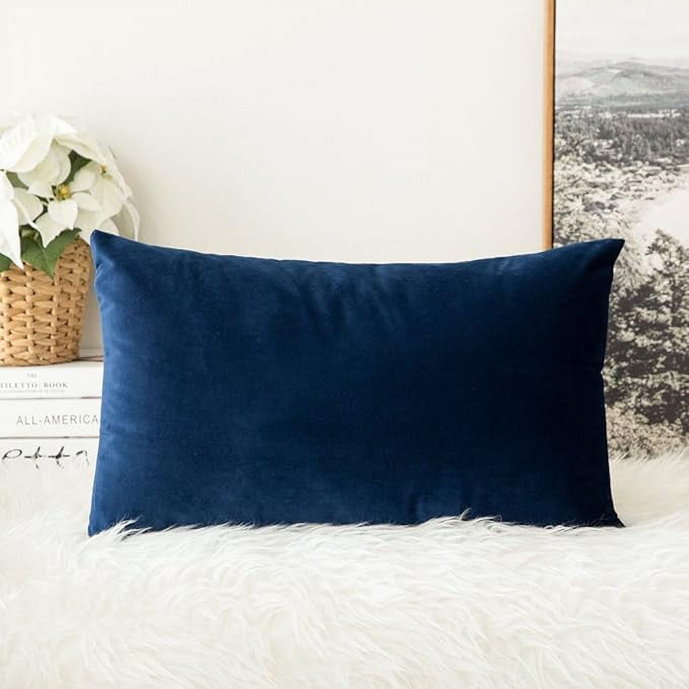 MIULEE Velvet Soft Soild Decorative Square Throw Pillow Cover Cushion Case for Home Sofa Bedroom Car 12 x 20 Inch 30 x 50 Cm Dark Blue Walmart