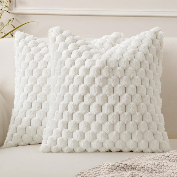MIULEE White Faux Fur Decorative Throw Pillow Covers 18x18 Inch Set of 2 Super Soft Cozy Plush Cushion Cases Luxury Fluffy Pillowcases for Sofa Couch Bed Living Room