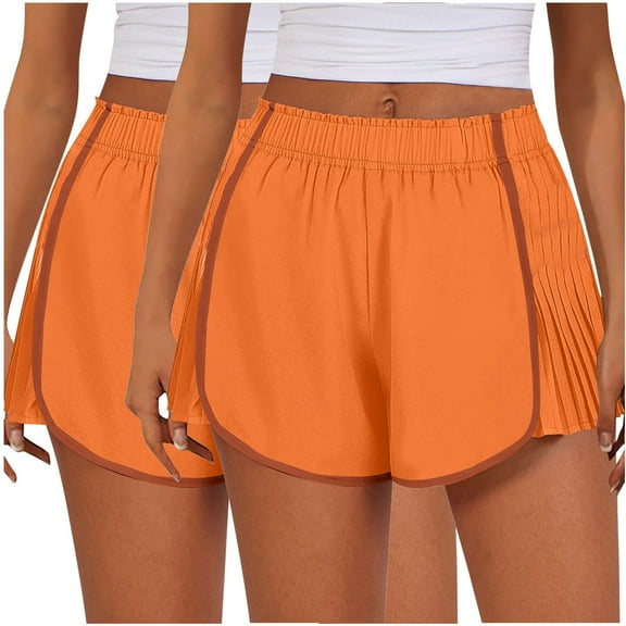 MIUOWANP 2-Pack Women's Shorts with Pockets Solid Color High Waisted Split Sports Shorts Lightweight Hot Pants Size M(6)Orange