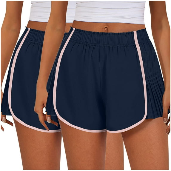 MIUOWANP 2-Pack Women's Shorts with Pockets Solid Color High Waisted Split Sports Shorts Lightweight Hot Pants Size S(4)Navy